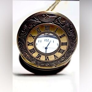 Bronze Hollow Roman Chain Pocket Watch Black Face Numbers Vintage Pocket Watch